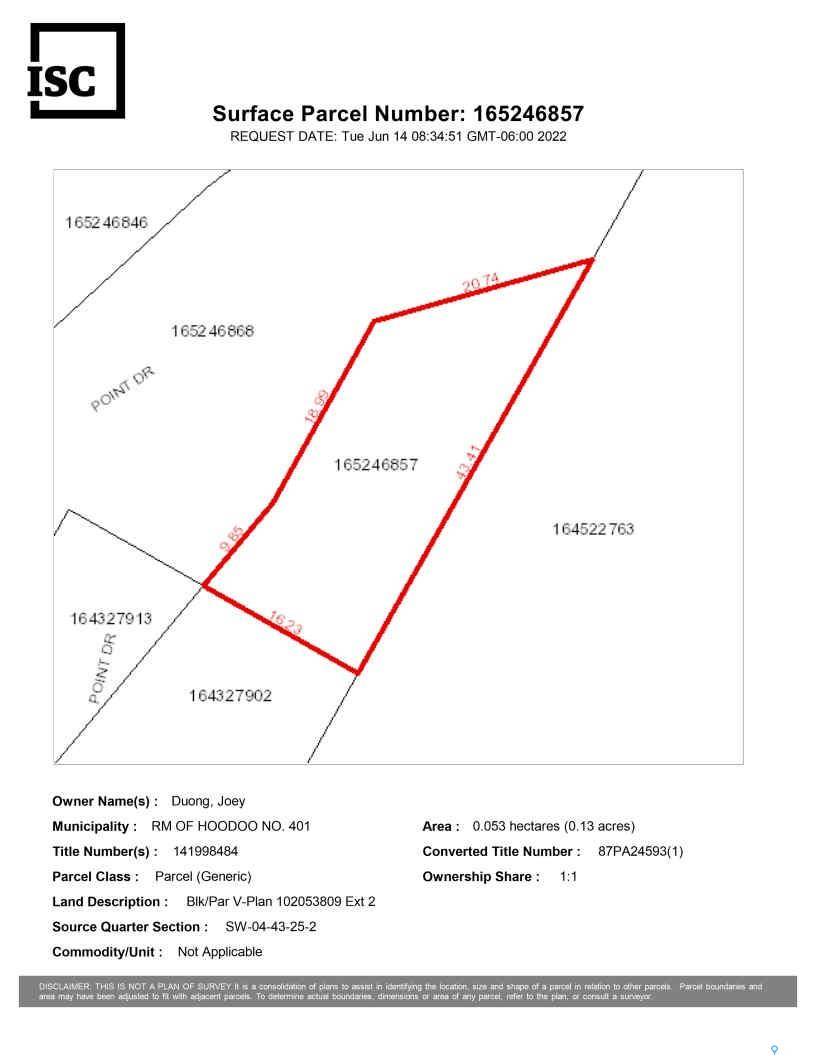 Hoodoo Rm No. 401, SK S0K 4P0,Lake Address