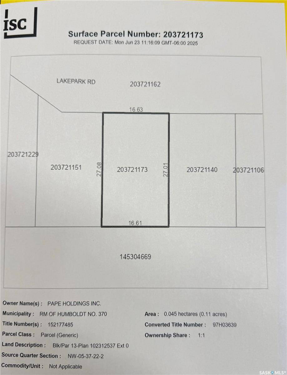 Humboldt Rm No. 370, SK S0K 2A0,13 Lakepark ROAD
