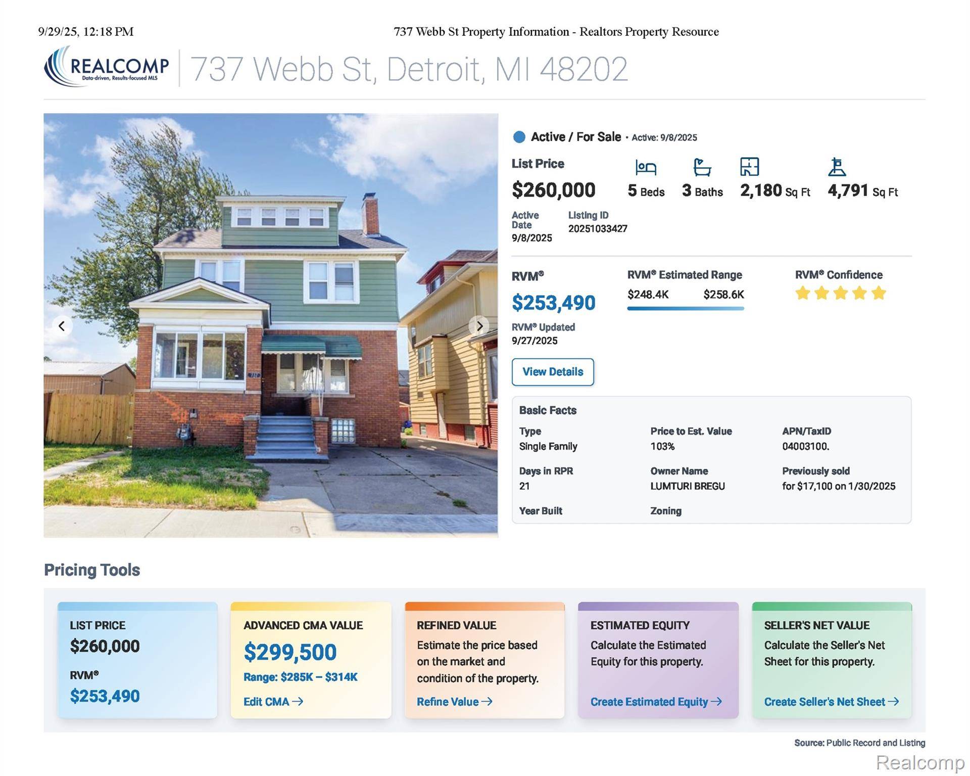 Detroit, MI 48202,737 Webb ST