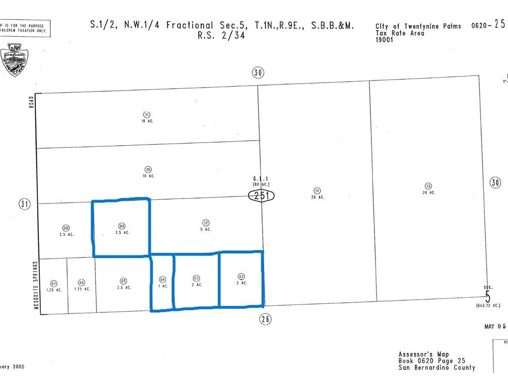 29 Palms, CA 92277,5 ACRES, 3 LOTS APN#0620-251-02/03/04-0000