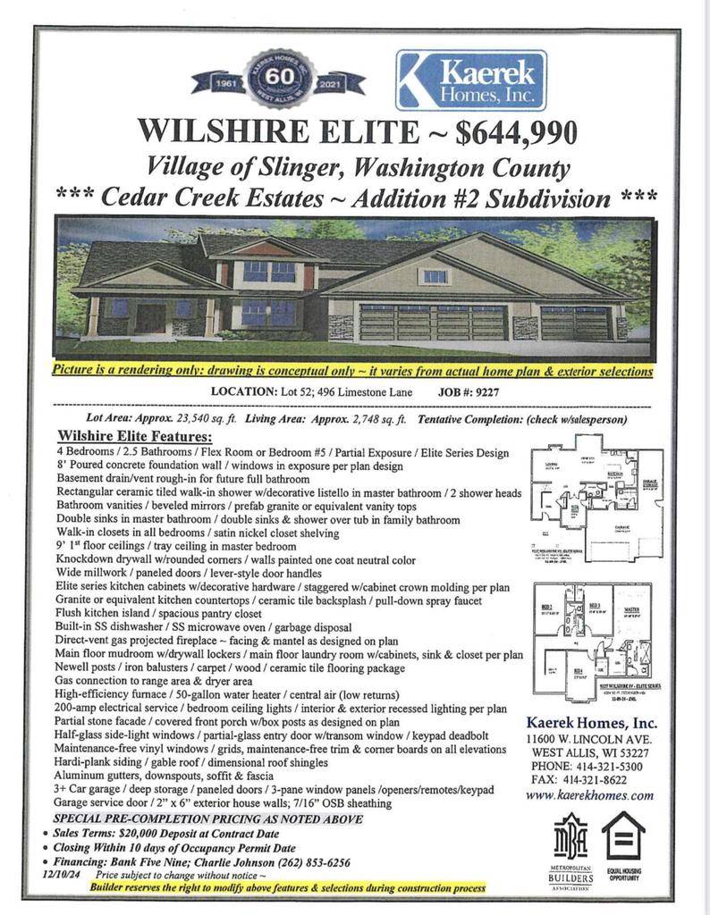 Slinger, WI 53086,496 Limestone LANE