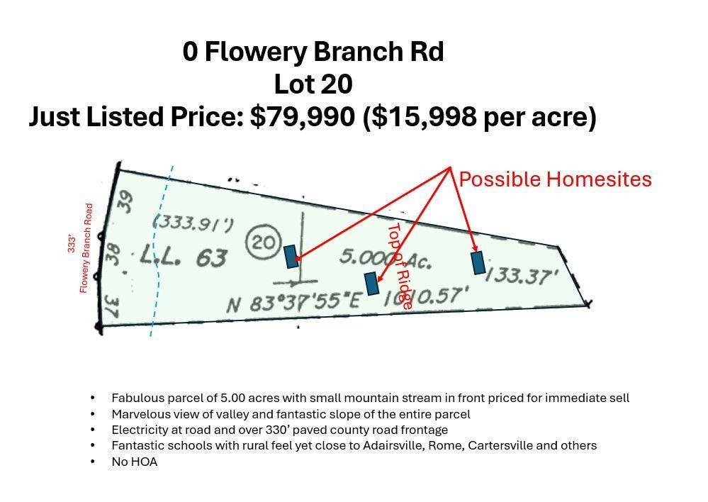 Kingston, GA 30145,0 Flowery Branch Lot 20 RD