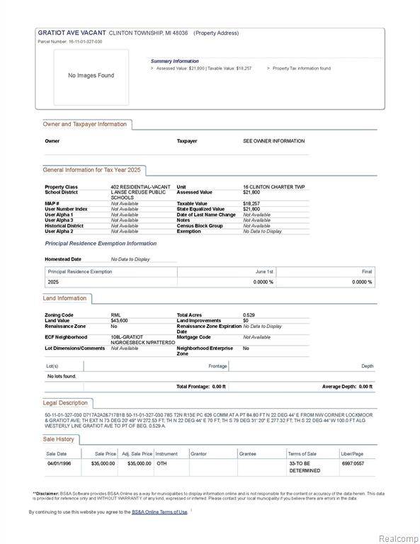 Clinton Twp, MI 48036,0 16-110-13-27-030 Gratiot Ave Vacant Lot Avenue